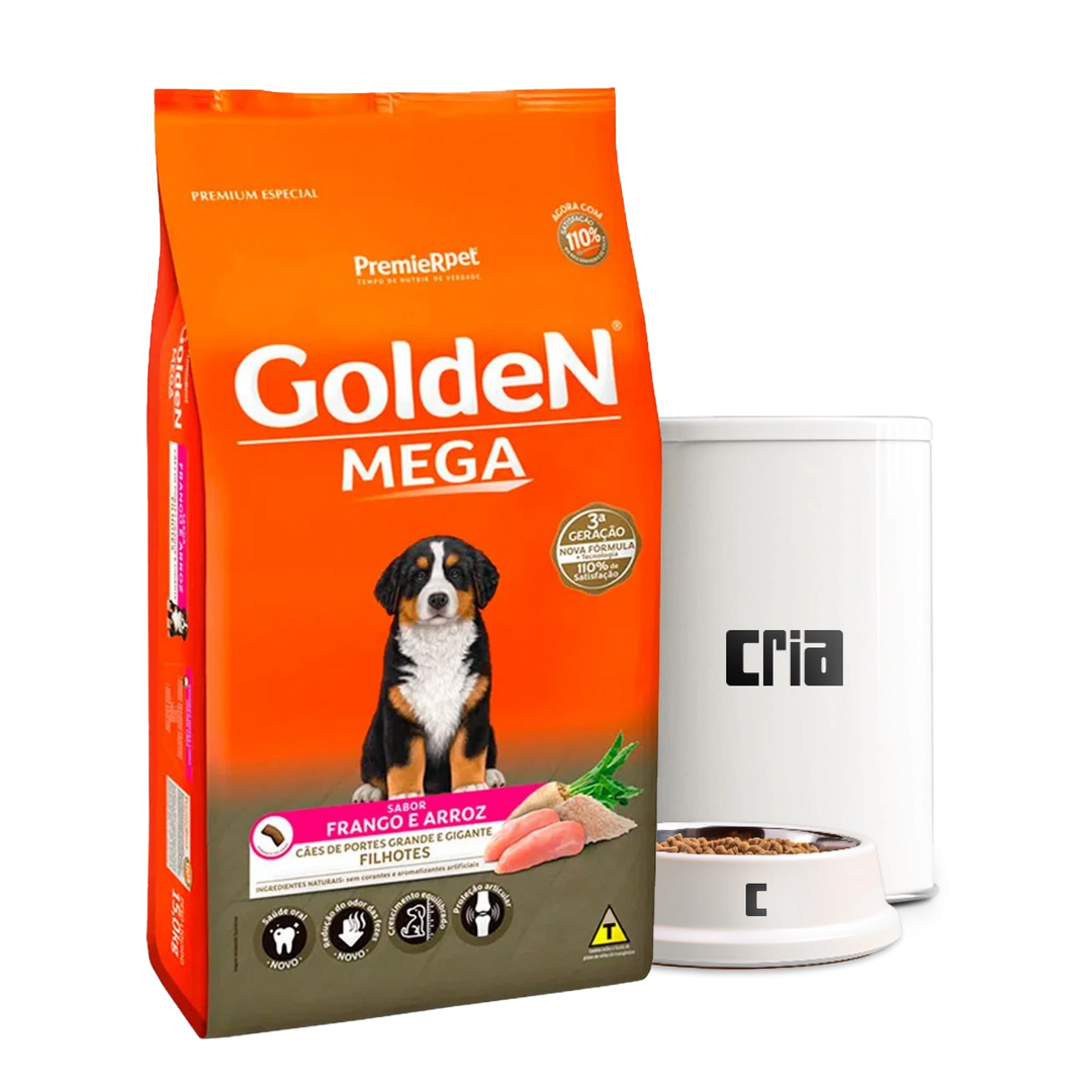 Golden Mega Cães Filhotes Porte Grande Sabor Frango e Arroz- Ração a Granel (venda por 100g)