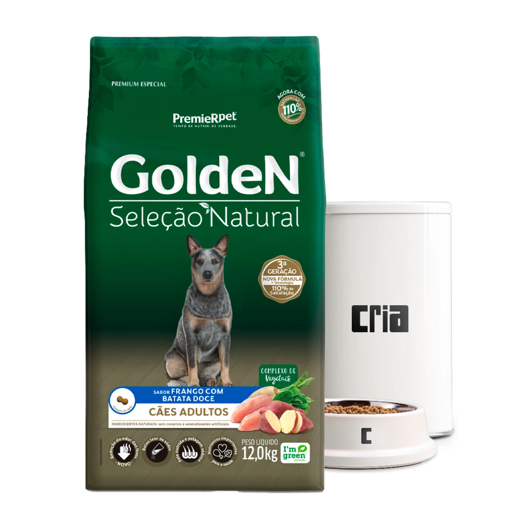 Golden Seleção Natural Cães Adultos Porte Médio ou Grande Sabor Frango e Batata Doce