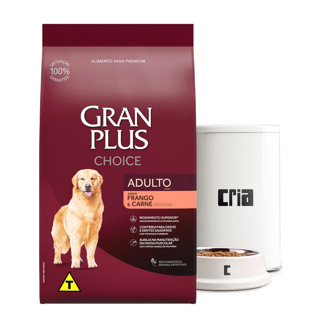 Gran Plus Choice Cães Adultos Porte Médio e Grande Sabor Frango e Carne