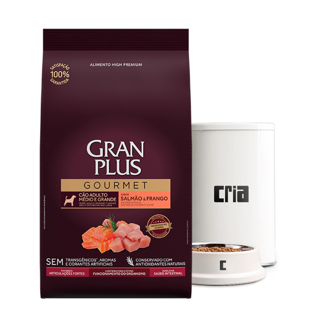 Gran Plus Gourmet Cães Adultos Porte Médio ou Grande Sabor Salmão e Frango