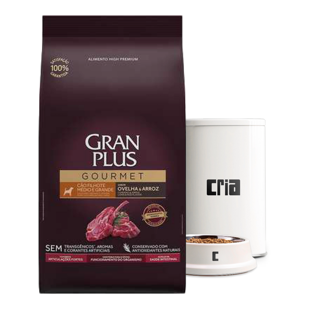 Gran Plus Gourmet Cães Filhotes Porte Médio ou Grande Sabor Ovelha e Arroz