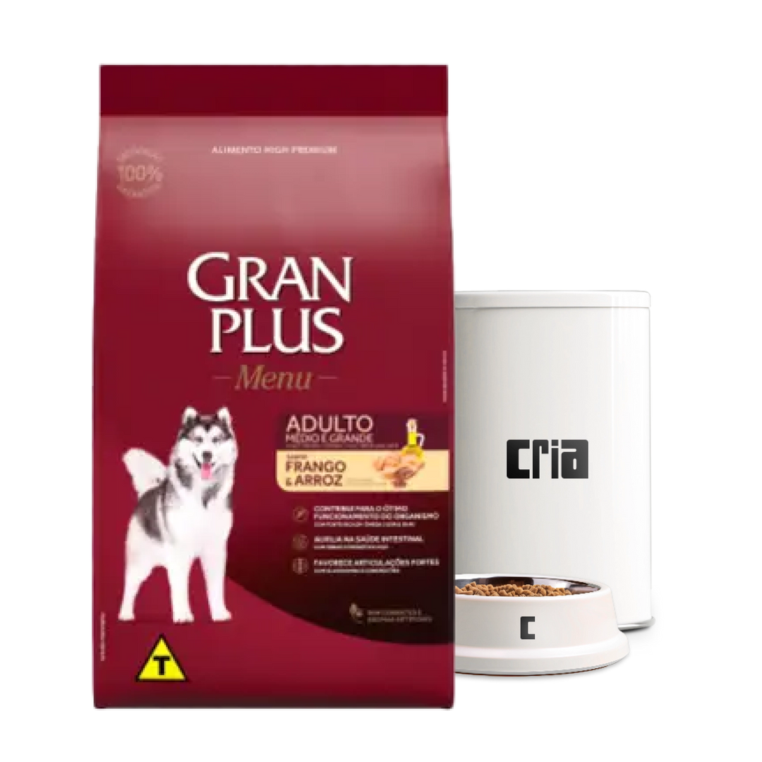 Gran Plus Menu Cães Adultos Porte Médio ou Grande Sabor Frango e Arroz