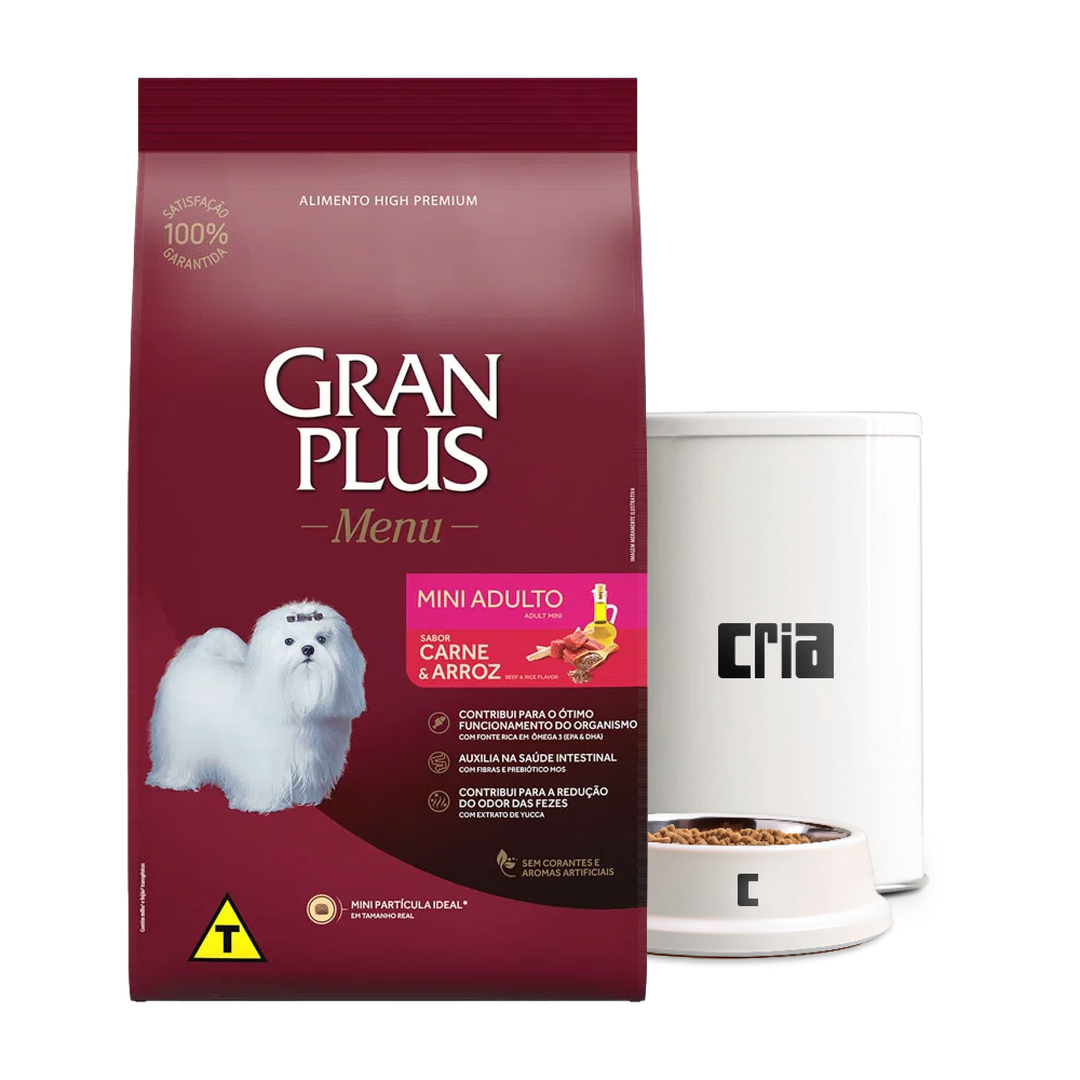 Gran Plus Menu Cães Adultos Porte Mini Sabor Carne e Arroz- Ração a Granel (venda por 100g)