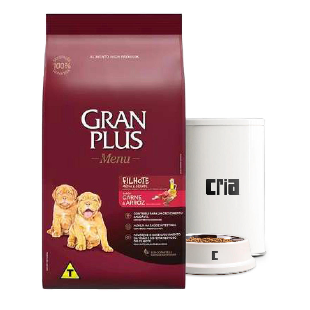 Gran Plus Menu Cães Filhotes Porte Médio ou Grande Sabor Carne e Arroz