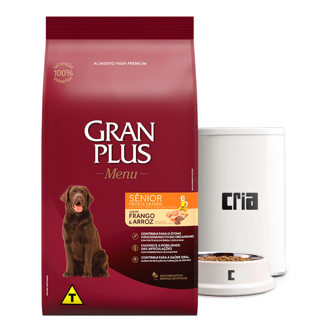 Gran Plus Menu Cães Sênior Porte Médio ou Grande Sabor Frango e Arroz