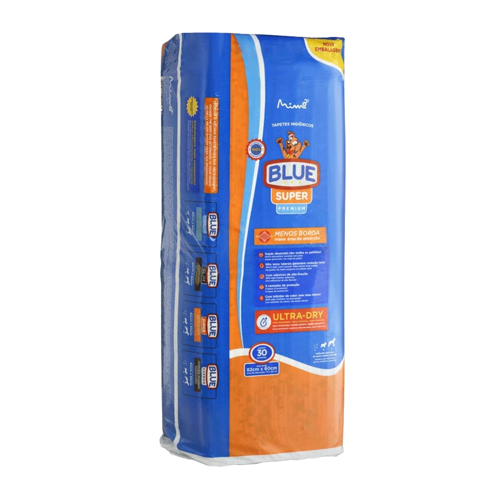 Tapete Higiênico Blue Premium com 30 unidades 82x60cm para cães