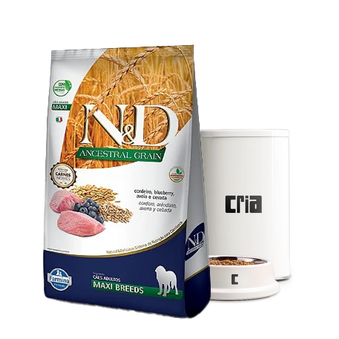 N&D Ancestral Cães Adultos Porte Grande ou Gigante Sabor Cordeiro e Blueberry- Ração a Granel (venda por 100g)