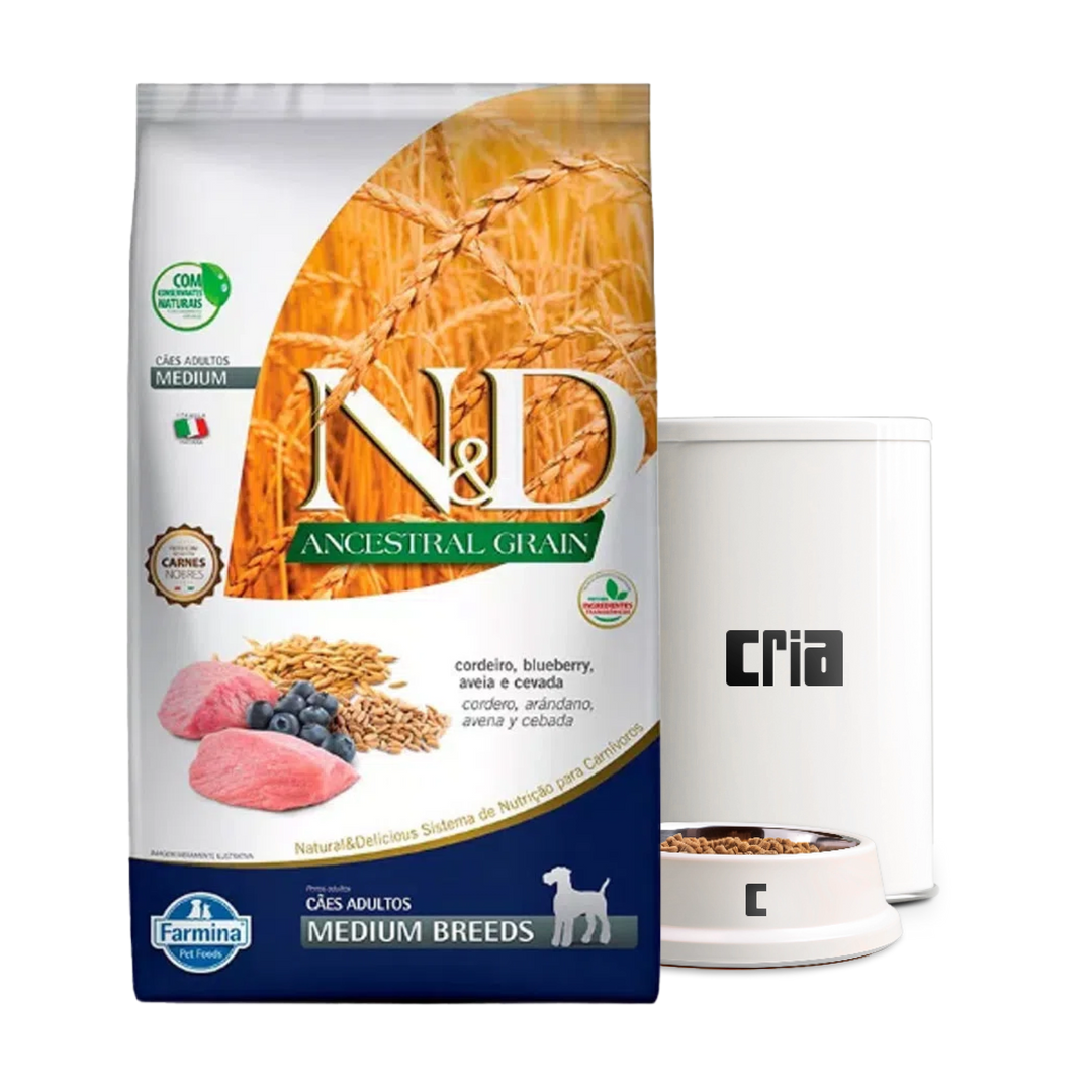 N&D Ancestral Cães Adultos Porte Médio Sabor Cordeiro e Blueberry- Ração a Granel (venda por 100g)