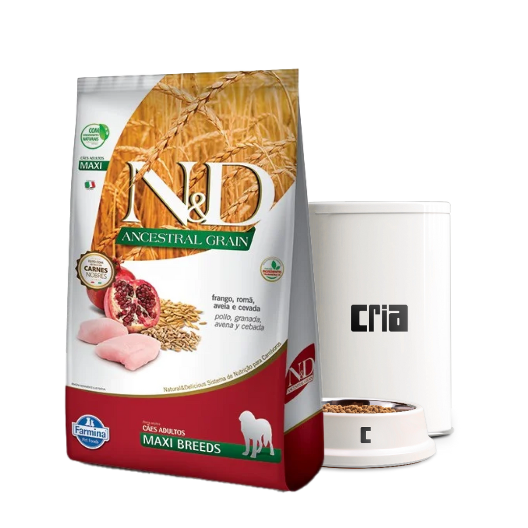 N&D Ancestral Grain Cães Adultos Porte Grande ou Gigante Sabor Frango e Romã- Ração a Granel (venda por 100g)