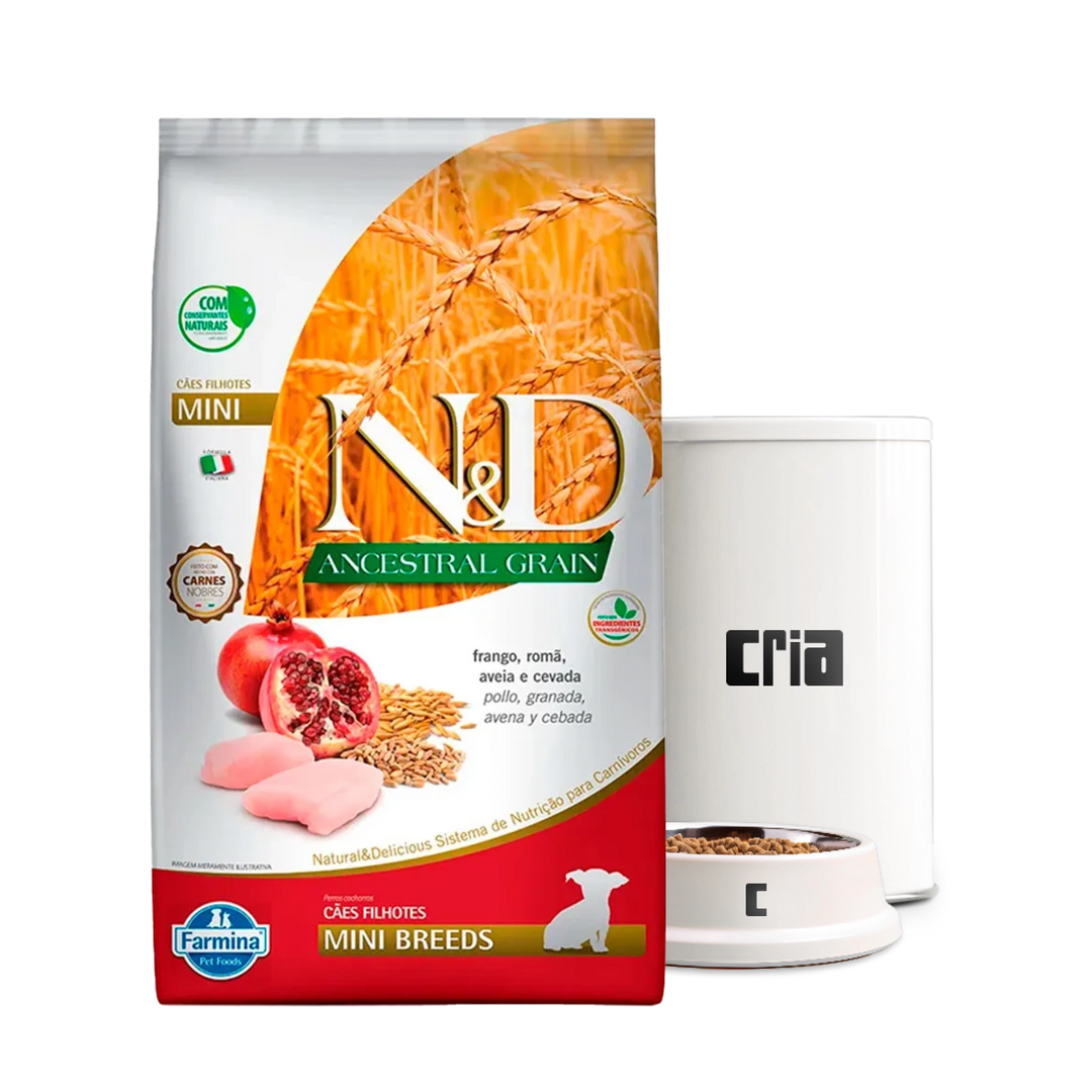 N&D Ancestral Grain Cães FIlhotes Porte Mini ou Pequeno Sabor Frango e Romã