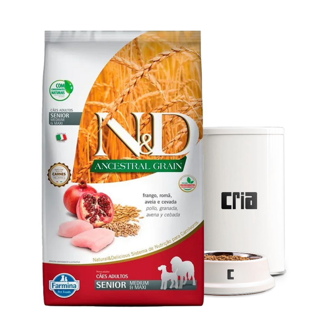 N&D Ancestral Grain Cães Sênior Porte Médio Sabor Frango e Romã