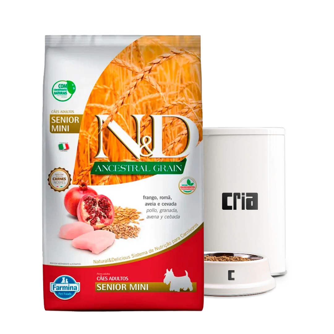 N&D Ancestral Grain Cães Senior Porte Mini ou Pequeno Sabor Frango e Romã