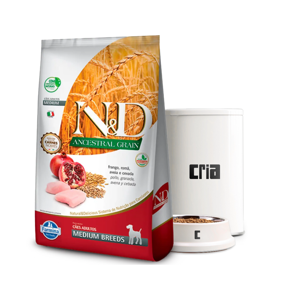 N&D Selection Ancestral Grain Cães Adultos Porte Médio Sabor Frango- Ração a Granel (venda por 100g)