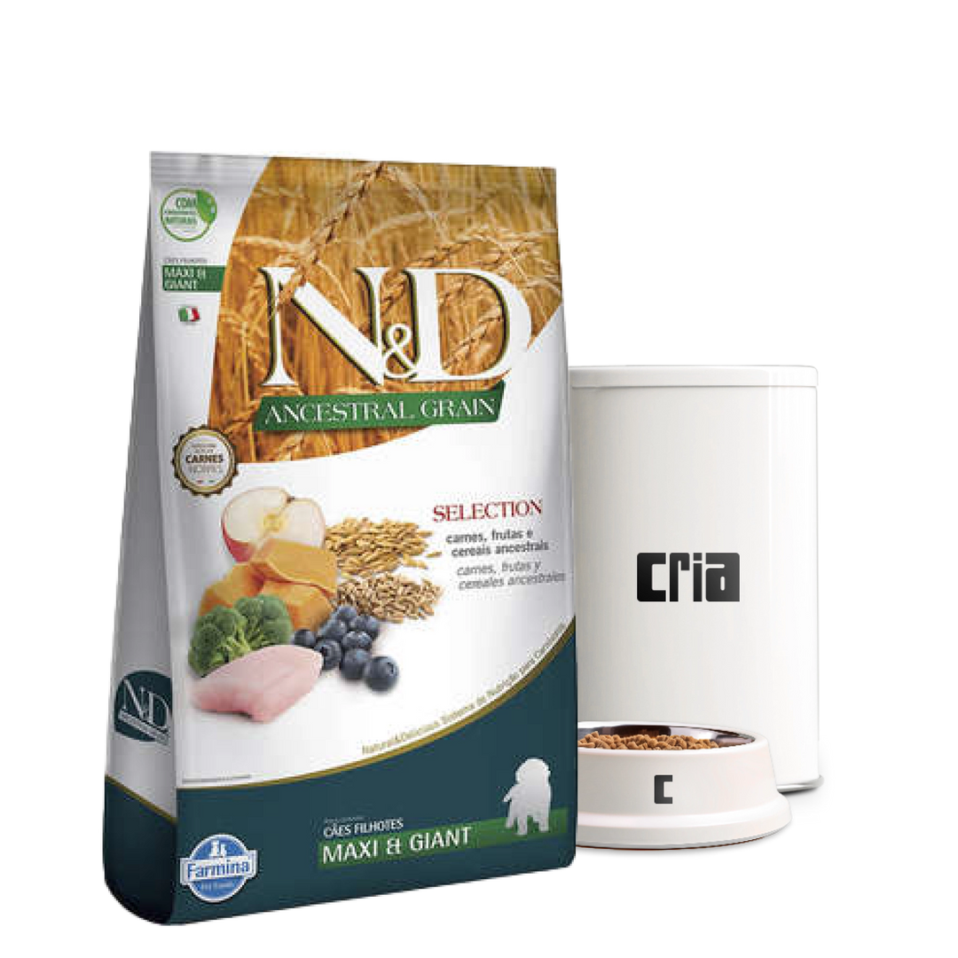 N&D Selection Ancestral Grain Cães Filhotes Porte Grande ou Gigante Sabor Carnes e Frutas