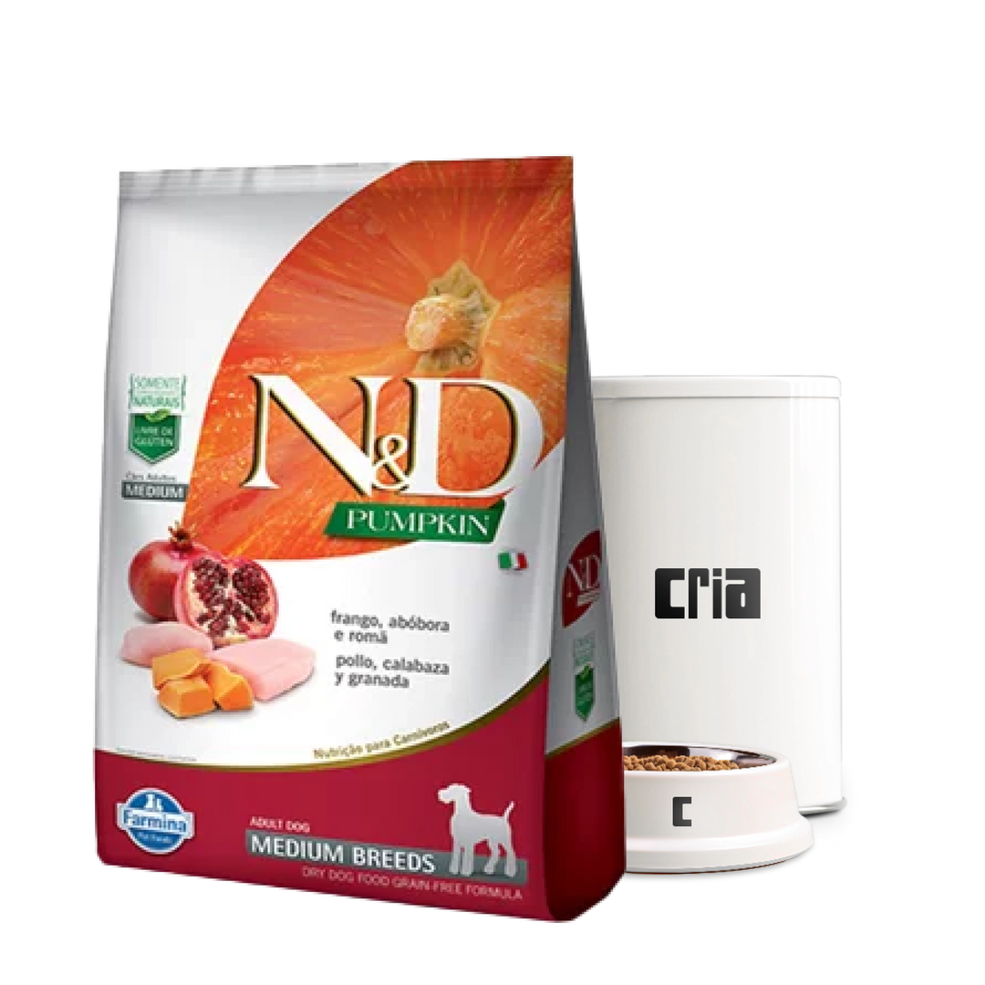 N&D Pumpkin Cães Adultos Porte Médio Sabor Frango, Abóbora e Romã- Ração a Granel (venda por 100g)