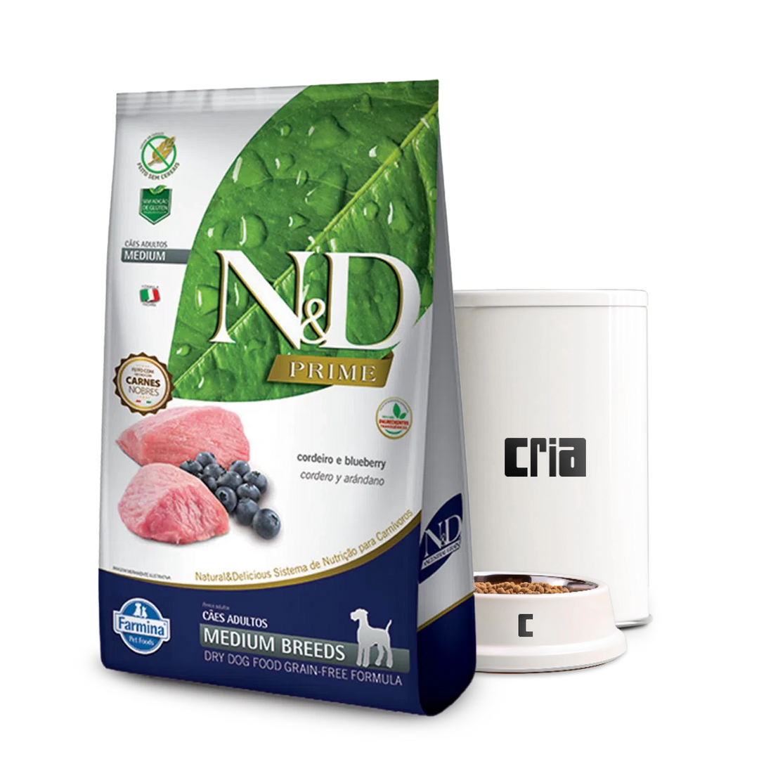 N&D Prime Cães Adultos Porte Médio Sabor Cordeiro e Blueberry- Ração a Granel (venda por 100g)