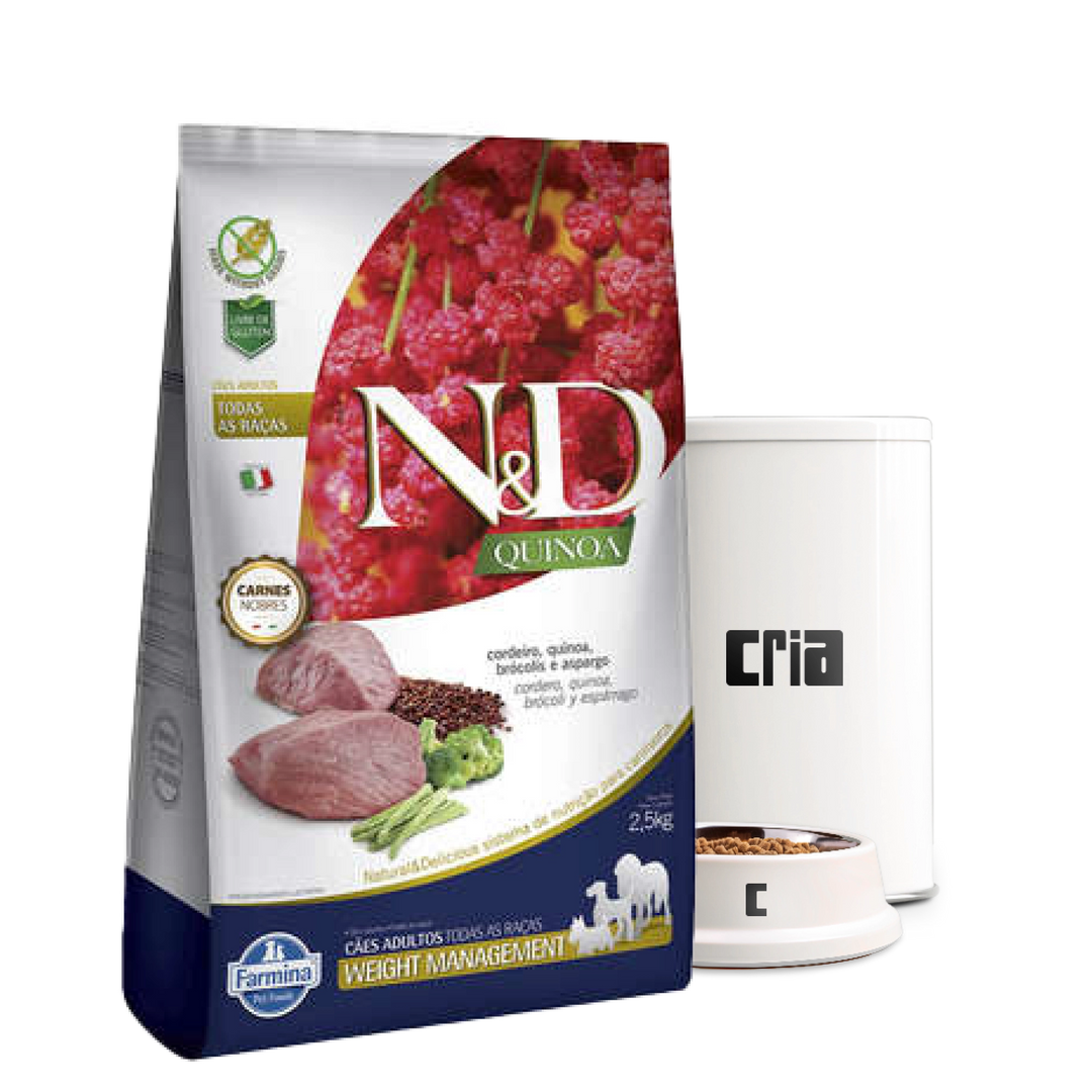 N&D Quinoa Weight Management Cães Adultos Sabor Cordeiro- Ração a Granel (venda por 100g)