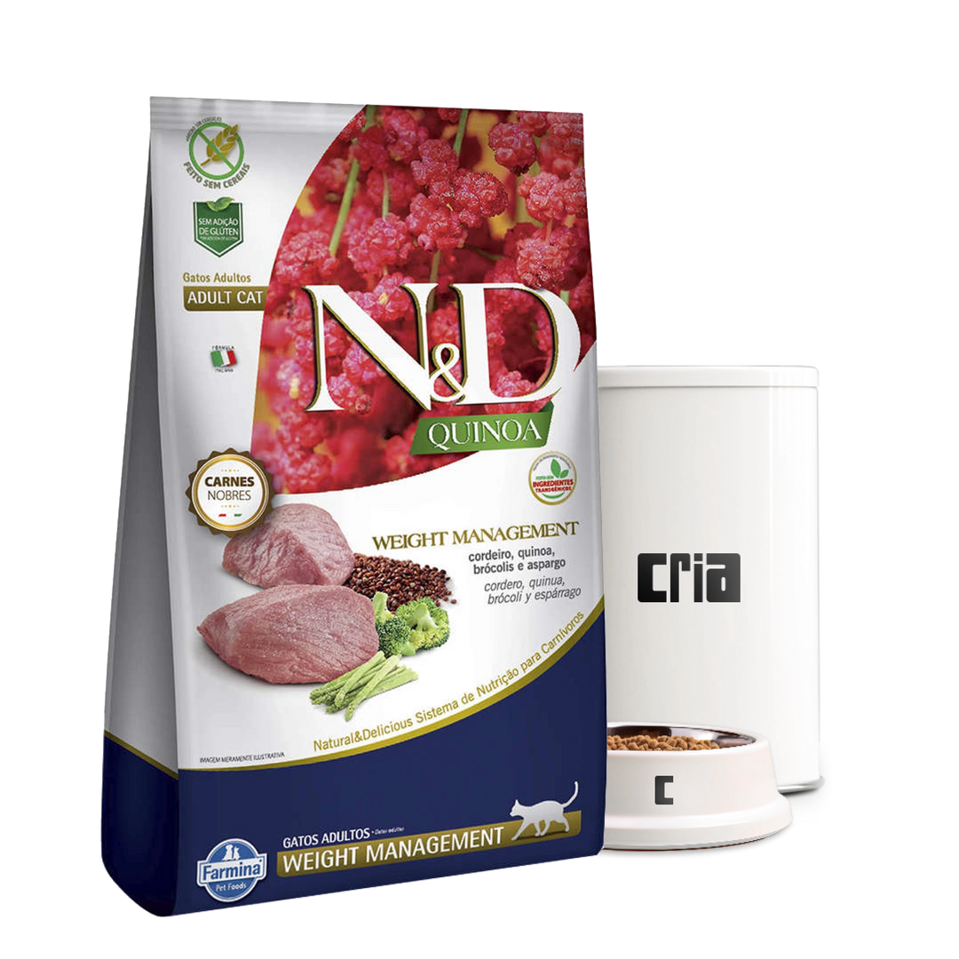 N&D Quinoa Weight Management Gatos Adultos Sabor Cordeiro- Ração a Granel (venda por 100g)