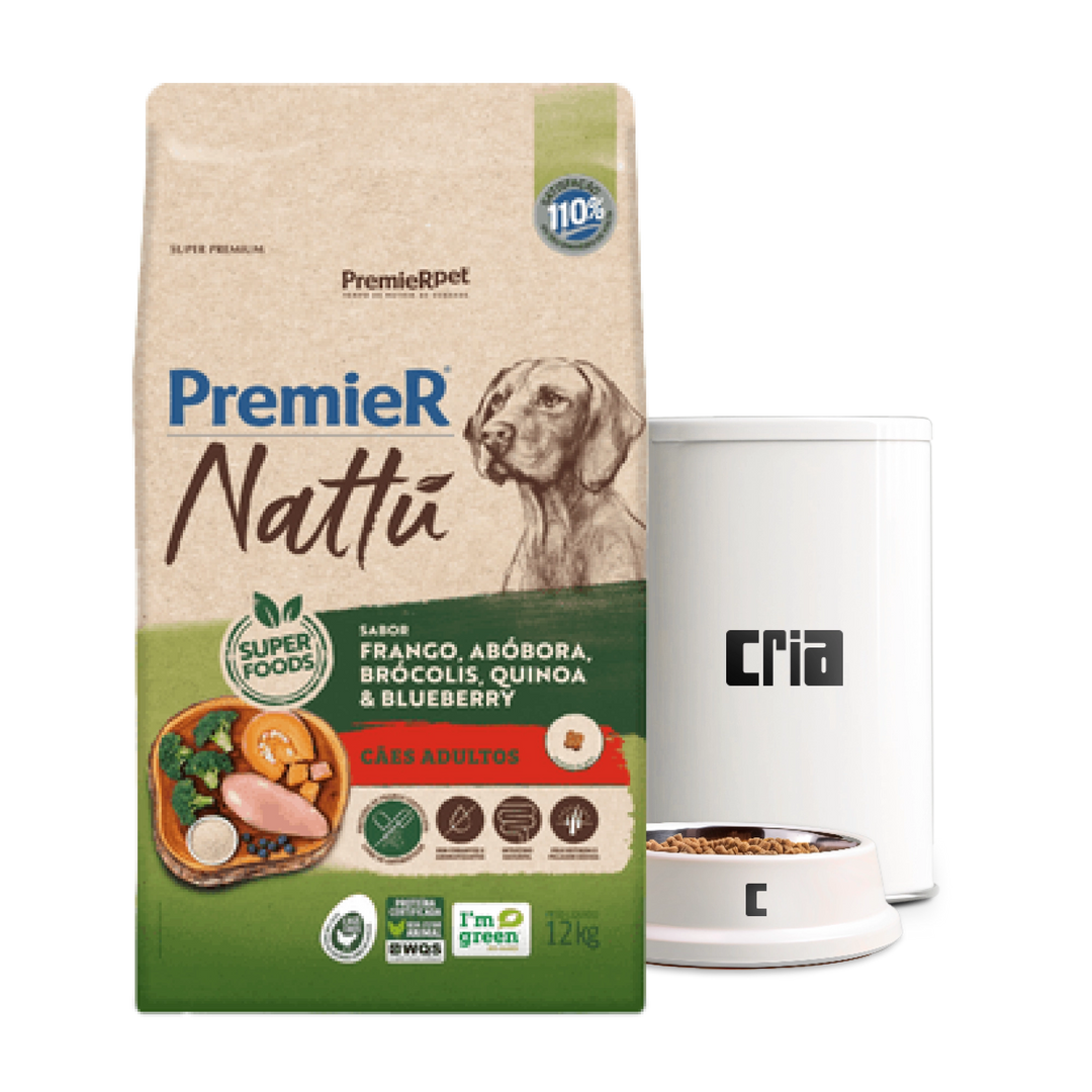 PremieR Nattu Cães Adultos Porte Médio, Grande ou Gigante Sabor Frango, Abóbora e Brócolis- Ração a Granel (venda por 100g)