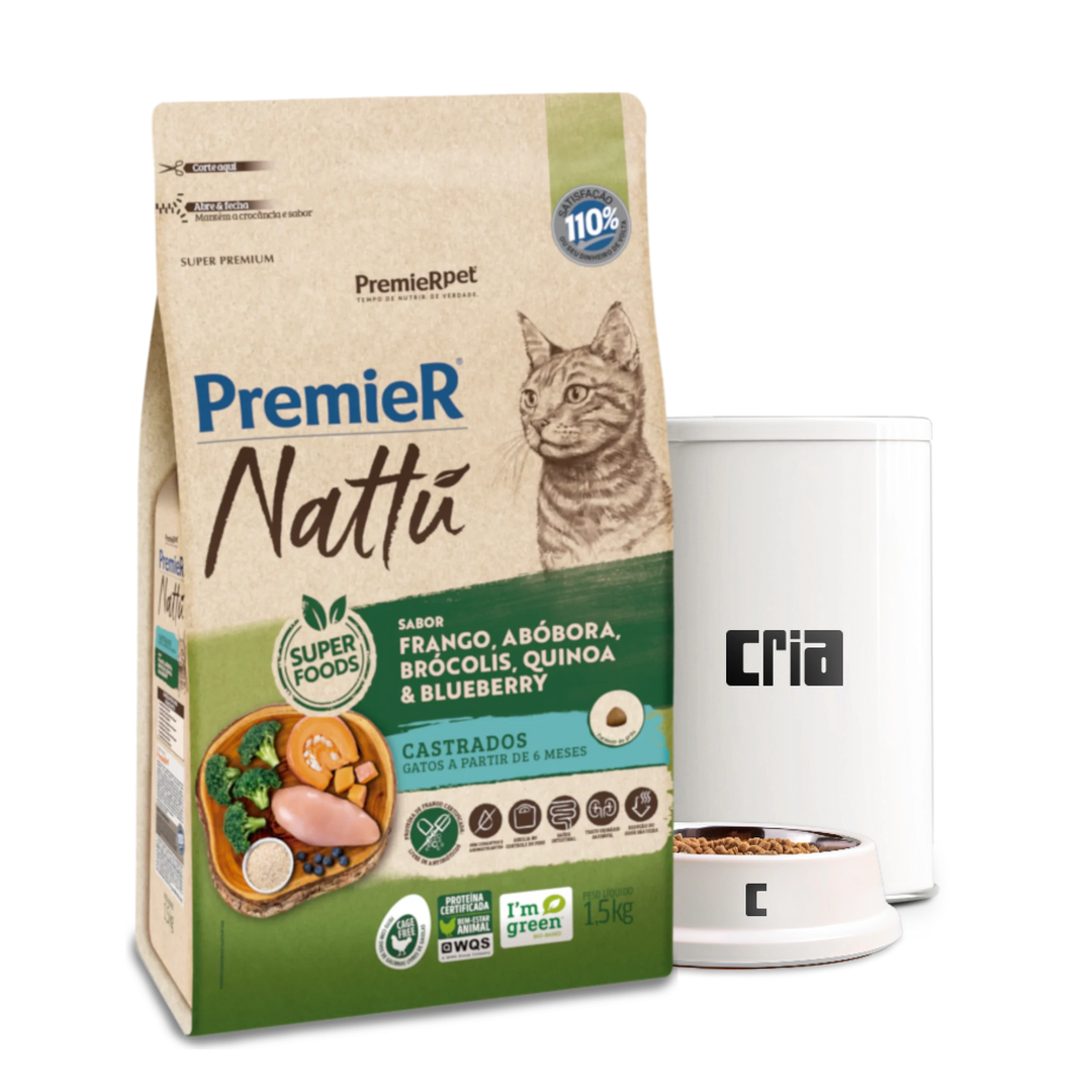 PremieR Nattu Gatos Adultos Castrados Sabor Frango, Abóbora e Brócolis- Ração a Granel (venda por 100g)