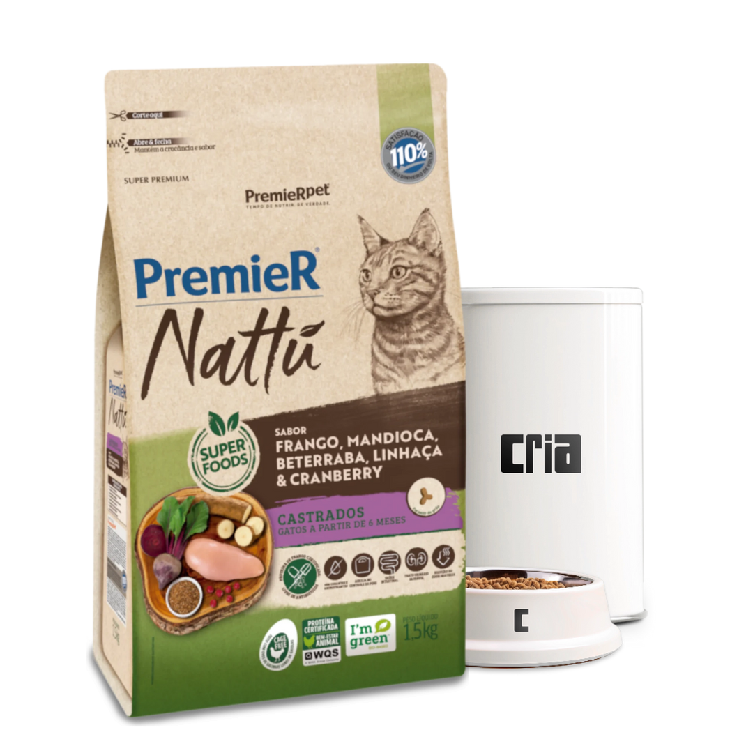 PremieR Nattu Gatos Adultos Castrados Sabor Frango, Mandioca e Beterraba- Ração a Granel (venda por 100g)