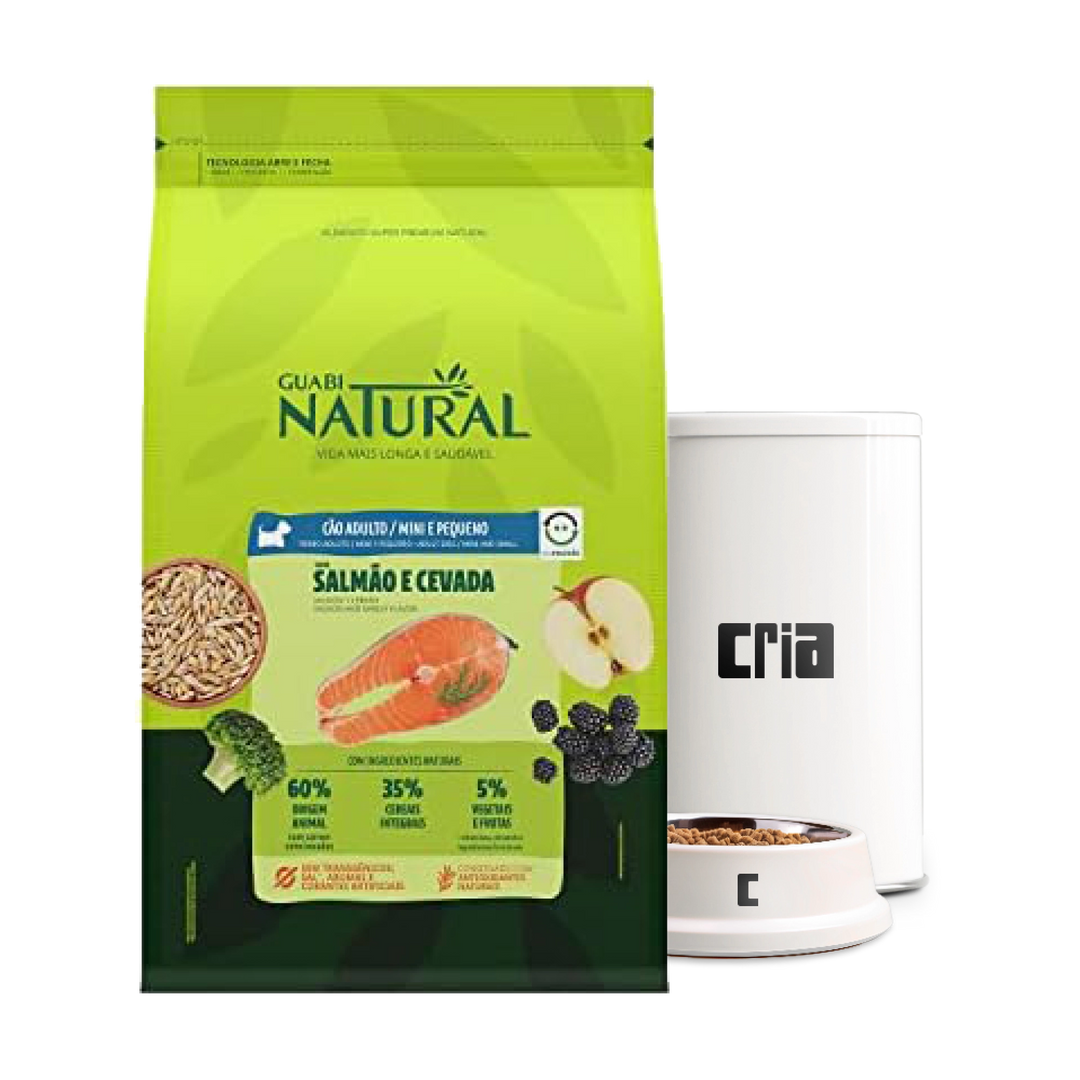 Guabi Natural Cães Adultos Porte Pequeno ou Mini Sabor Salmão e Cevada- Ração a Granel (venda por 100g)