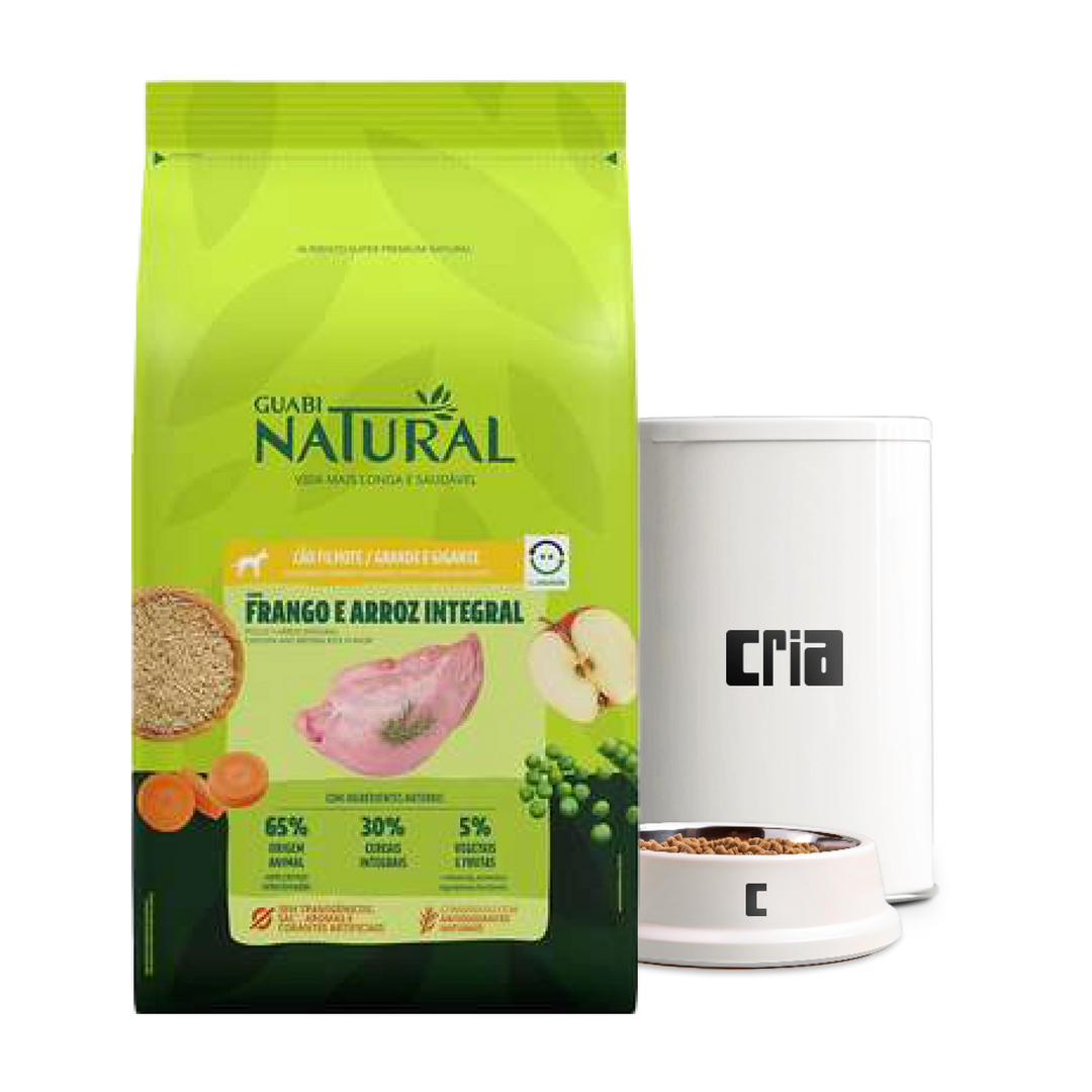 Guabi Natural Cães Filhotes Porte Grande ou Gigante Sabor Frango e Arroz Integral- Ração a Granel (venda por 100g)