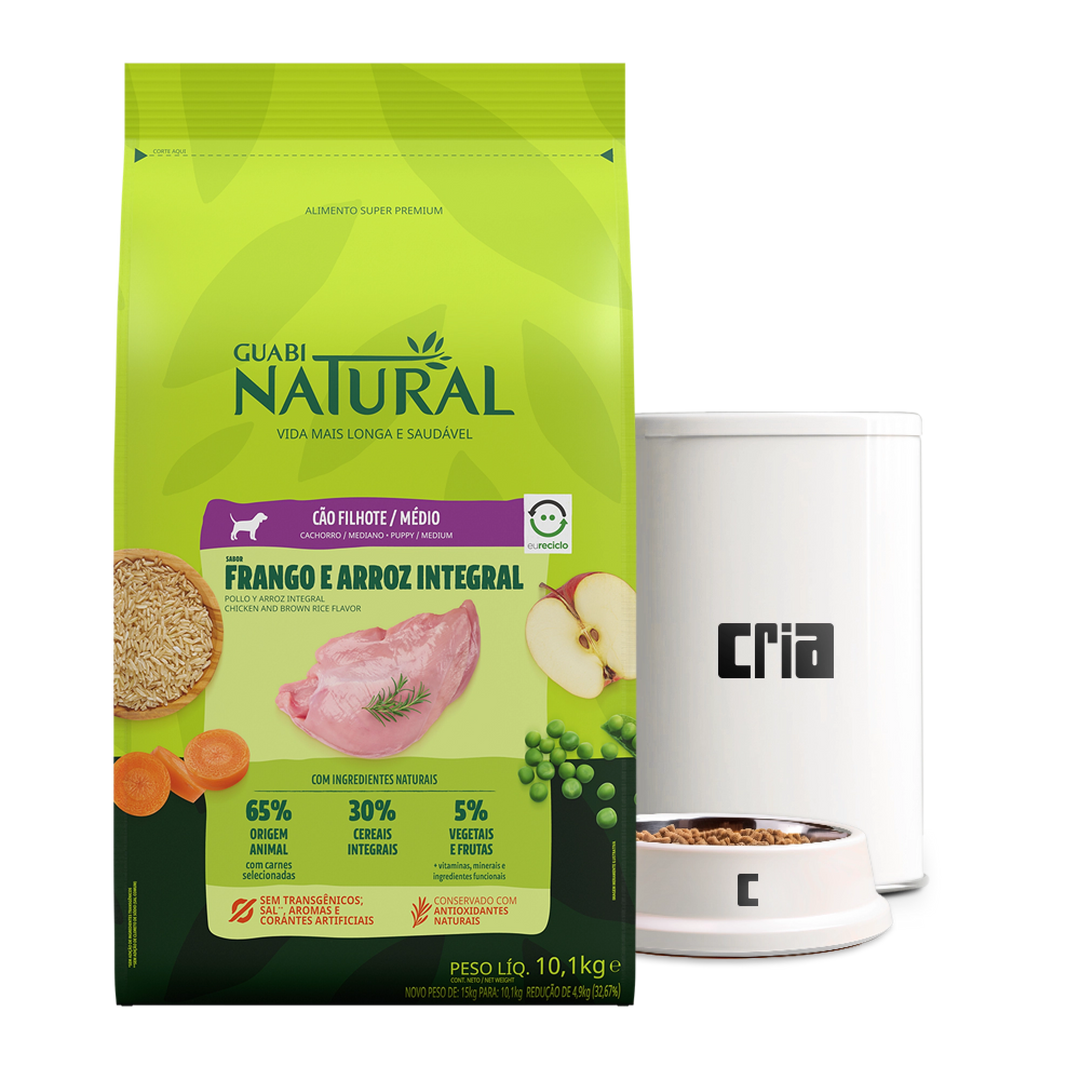 Guabi Natural Cães Filhotes Porte Médio Sabor Frango e Arroz Integral