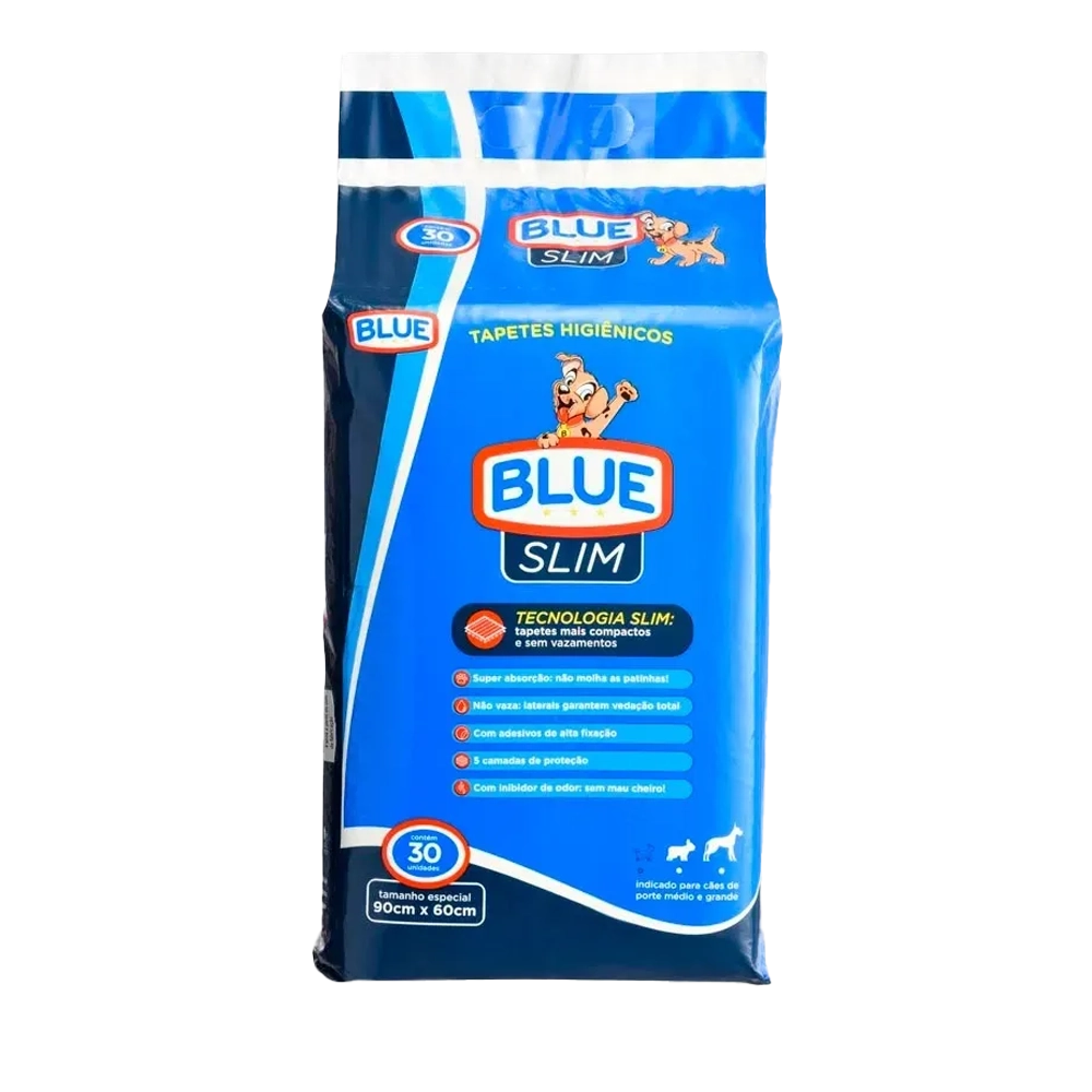 Tapete Higiênico Blue Slim com 30 unidades 90x60cm para cães