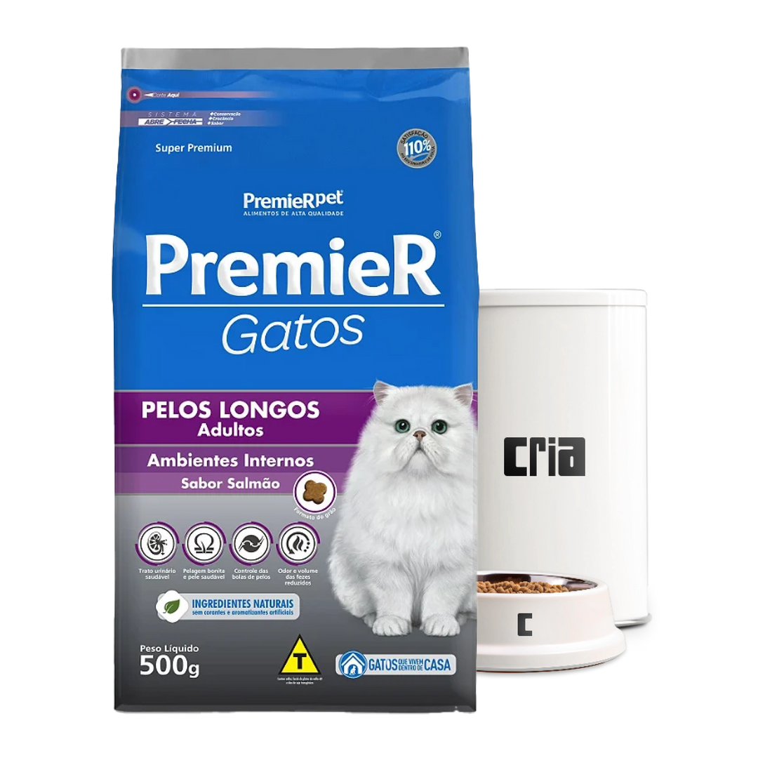 PremieR Gatos Adultos Pelos Longos Ambientes Internos Sabor Salmão- Ração a Granel (venda por 100g)